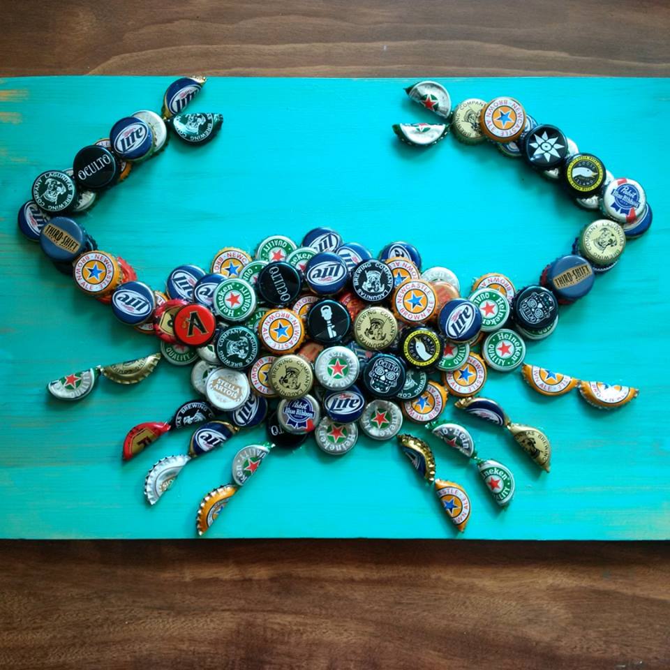 Bottle Cap Crab Sign