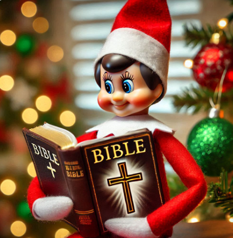 Elf on the Shelf reading a bible